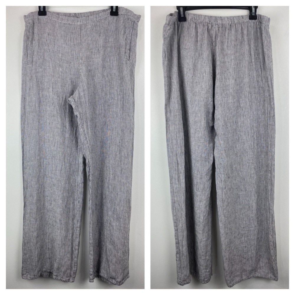 Flax size Medium Women’s White Black Pinstripe Linen Pull On Pants